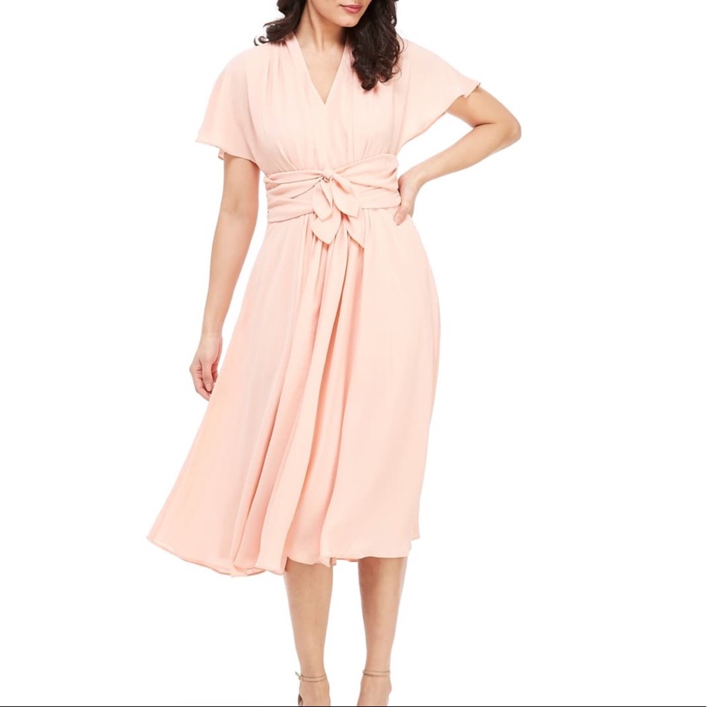 NWT Gal Meets Glam Pink Jane Tie Waist Midi Dress
